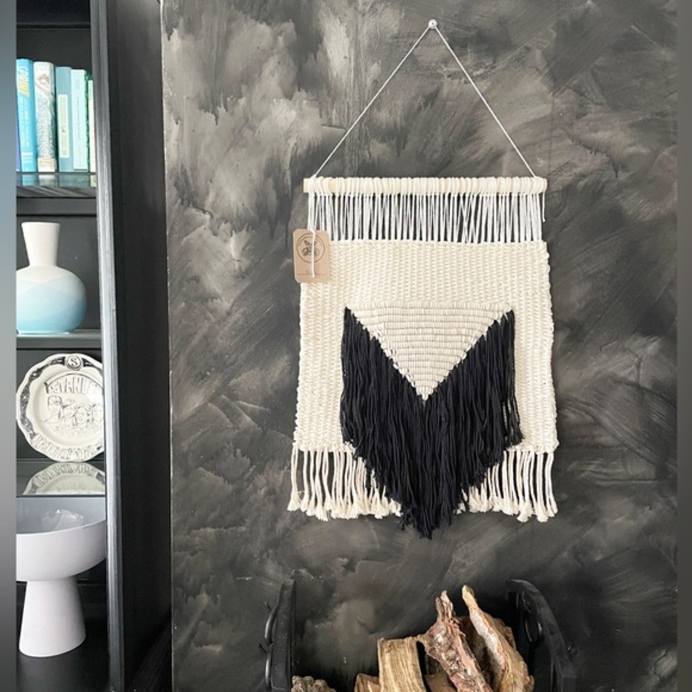 Large Modern Black and Ivory Macrame Wall Art